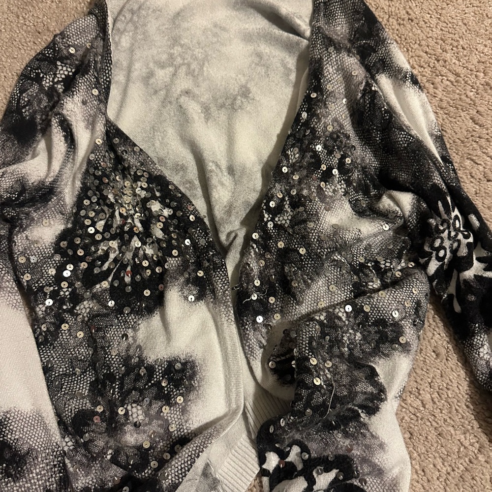 Express Black and White Sequin Cardigan